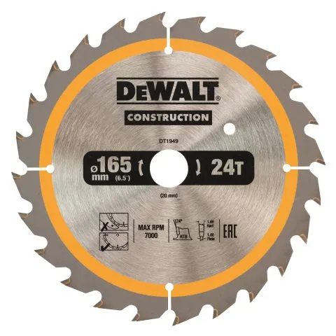 DT1949-QZ Dewalt Sågklinga 24T, 165 x 20 mm Endast idag